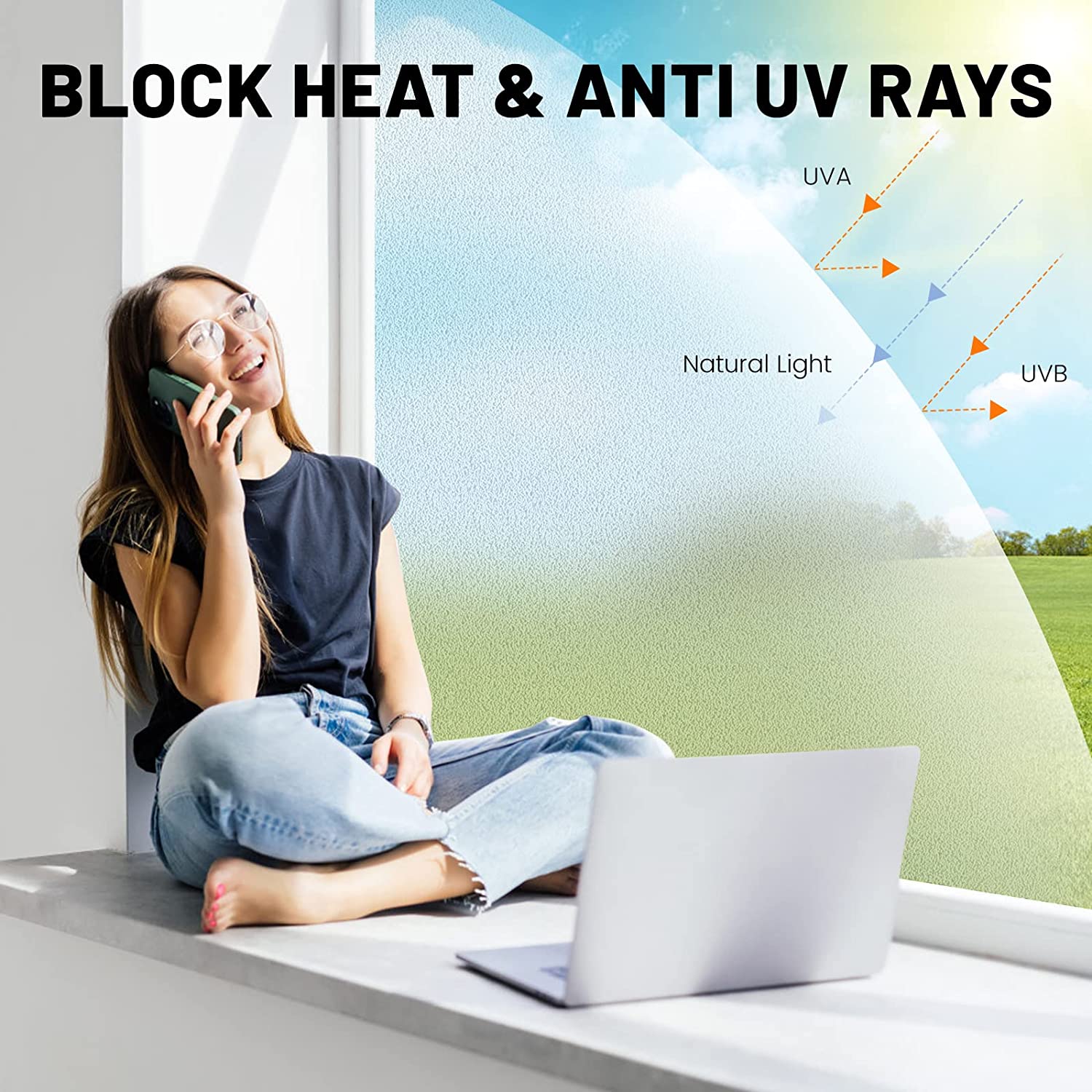 Window Privacy Film - Non Adhesive Frosted Glass (17.5"×6.5ft, Matte White) - Image 8